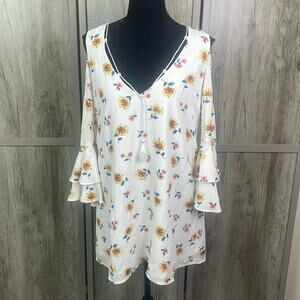 F21 cold shoulder floral midi dress women's S